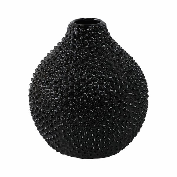 Liv & Skye 8 in. Black Ceramic Glossy Spiked Decorative Vase 12068