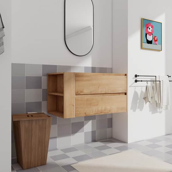 35.19 in. W. x 17.94 in. D x 18.88 in. H Wall Mounted Plywood Bath Vanity Cabinet without Top in Imitative Oak