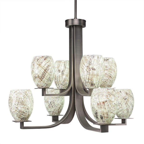 Unbranded Aspen 8-Light Graphite Chandelier, Square Chandelier with 5 in. Natural Fusion Glass Shades, No bulbs included