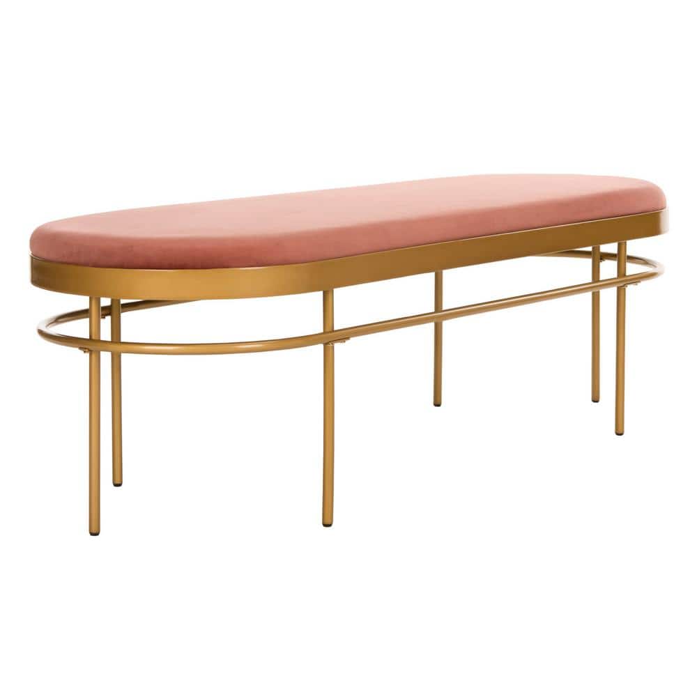 Sylva Dusty Rose Velvet Oval Bench with Gold Metallic Finish