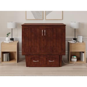 Sydney Twin Walnut Solid Wood Murphy Bed Chest with Storage Drawer and Charging Station