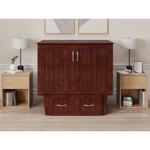 AFI Sydney Twin Walnut Solid Wood Murphy Bed Chest with Storage Drawer