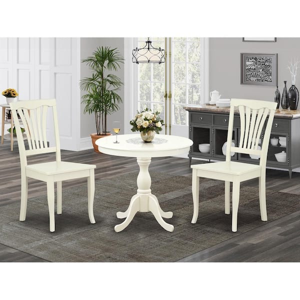 East West Furniture 3-Piece Linen White Finish Solid Wood Top - Round Dining Room Set - Seats 4