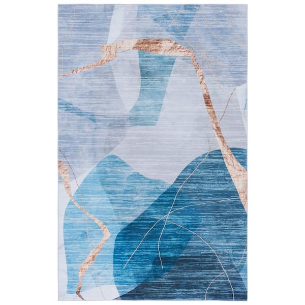 SAFAVIEH Tacoma Blue/Gold Doormat 3 ft. x 5 ft. Machine Washable Abstract Striped Area Rug