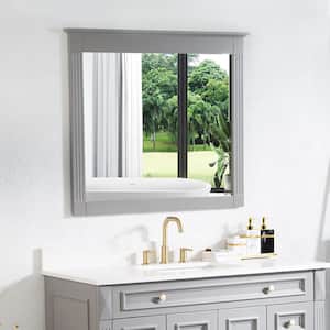 38 in. W x 33 in. H Rectangular Framed Wall Mounted Moisture-proof Solid Wood Bathroom Vanity Mirror in Grey,Easy Hang