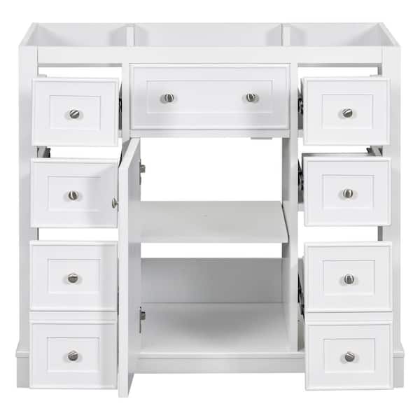 Unbranded 35.6 in. W x 17.9 in. D x 33.4 in. H Bath Vanity Cabinet without Top with 6-Drawers, Adjustable Shelf in White