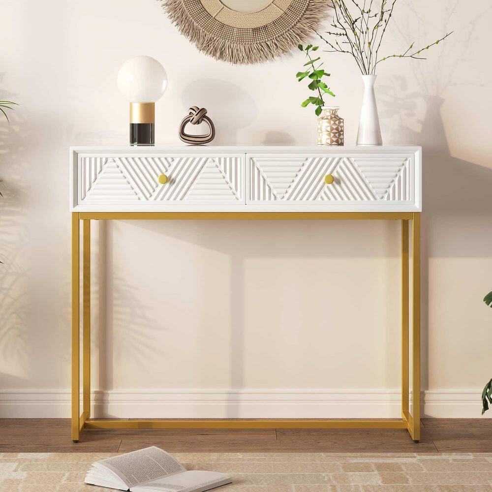 38 in. White Rectangle Wood Console Table Entryway Table
