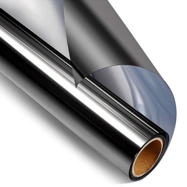 24 in. W x 79 in. L Heat Blocking Anti UV Daytime Blackout Decorative Window Film with One Way Reflective, Black Silver