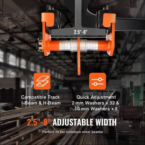 VESTIL E-MT-2 Push Eye Manual Trolley, 2000 Lb. Capacity