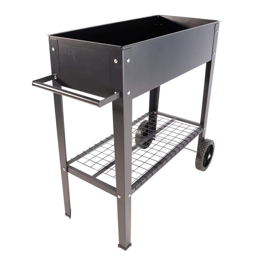 Black 30 in. x 14 in. x 7.28 in. H Mobile Metal Raised Garden Bed Cart with