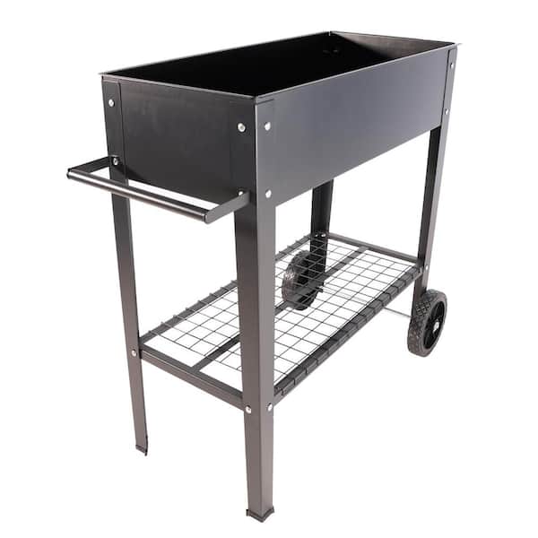 Unbranded Black 30 in. x 14 in. x 7.28 in. H Mobile Metal Raised Garden Bed Cart with Legs, Elevated Tall Planter Box with Wheels