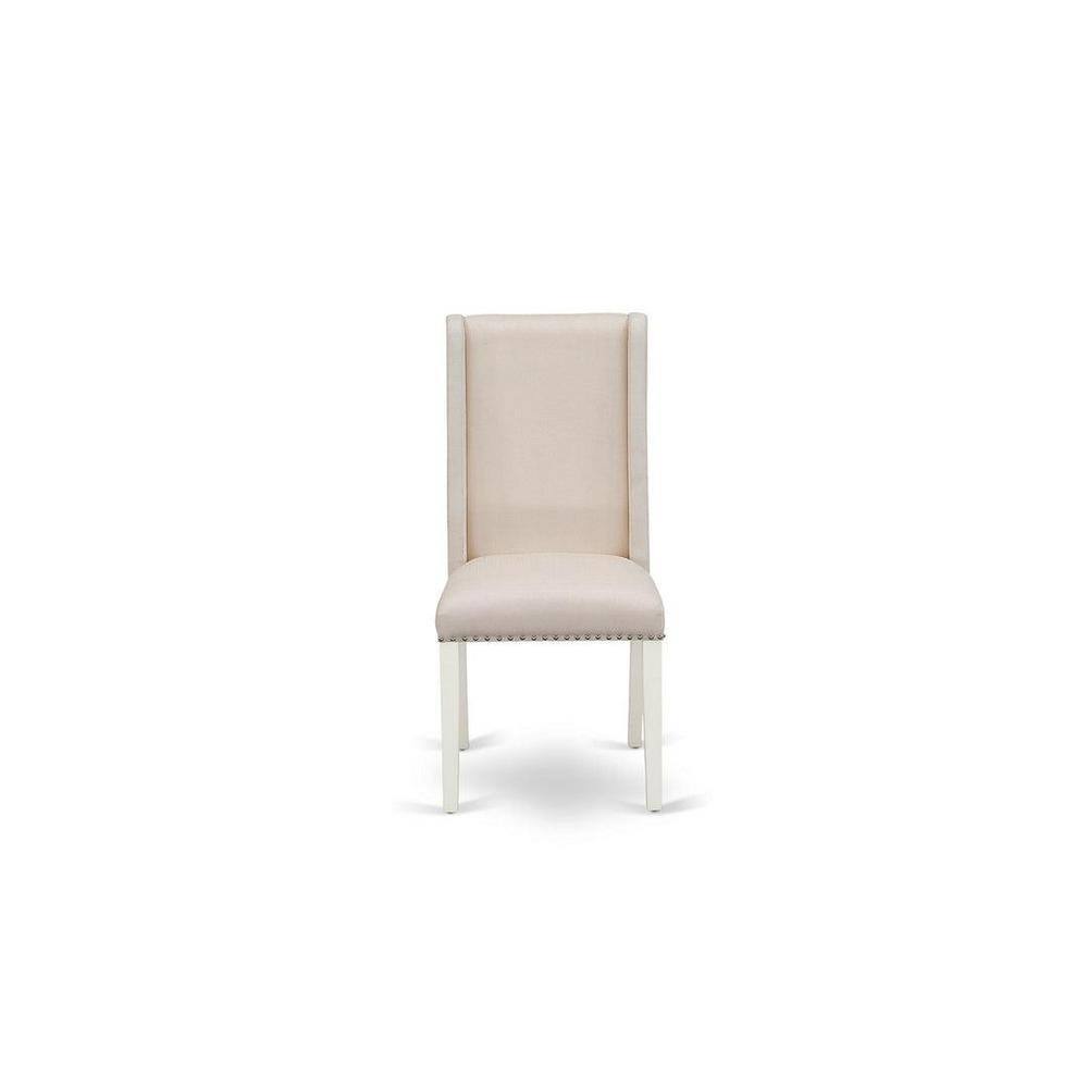 Linen White Modern 5-Piece Round Dining Set with Fabric Chairs