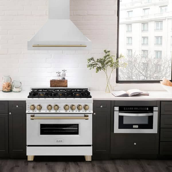 Autograph Edition 36 in. 700 CFM Ducted Vent Wall Mount Range Hood with Champagne Bronze Handle in Stainless Steel