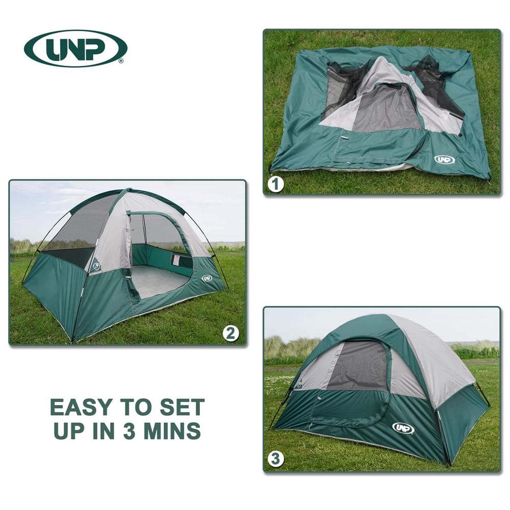 Green and Gray 4-Person Polyester Dome Camping Tent