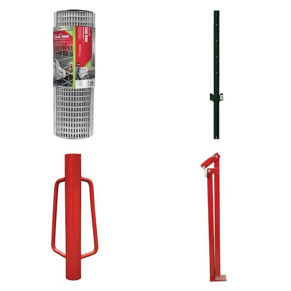 0.  5 in. x 1 in. x 2 ft. x 25 ft. Garden Fence, 4 ft. Green Steel U Post, Post Driver and Fence Puller Combo