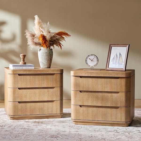 JAYDEN CREATION Romilda Seadrift Brown 3-Drawer 26.5 in. W Nightstand Set of 2