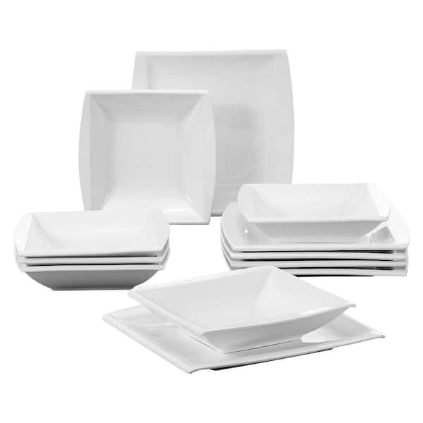 MALACASA Dinnerware Sets, 24-Piece Porcelain Square Dishes, Gray White  Modern Dish Set for 6 - Plates and Bowls Sets, Ideal for Dessert, Salad,  and