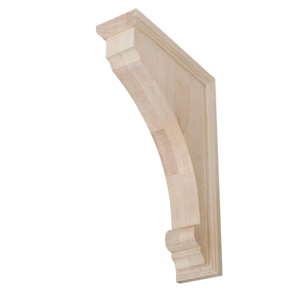 American Pro Decor 14 in. x 3-1/4 in. x 9 in. Unfinished Large North American Solid Hard Maple Traditional Plain Wood Backet Corbel