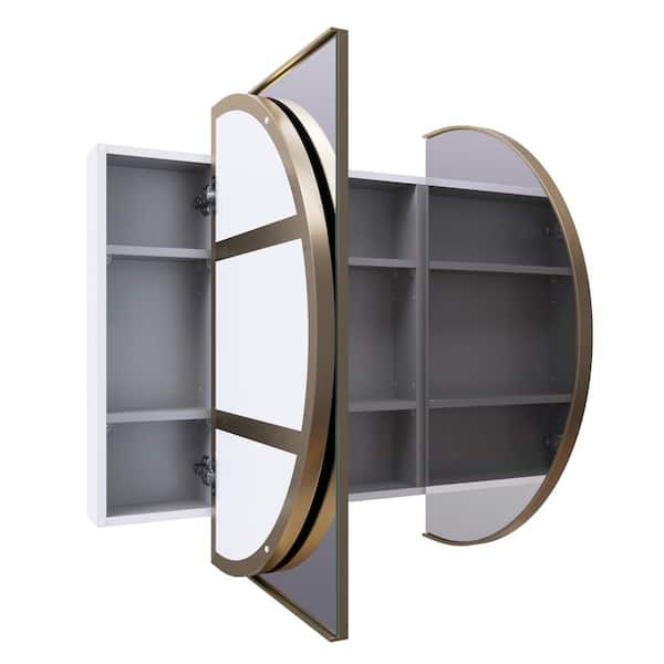 Nia 48 in. W x 30 in. H x 5 in. D Satin Brass Recessed Medicine Cabinet with Mirror