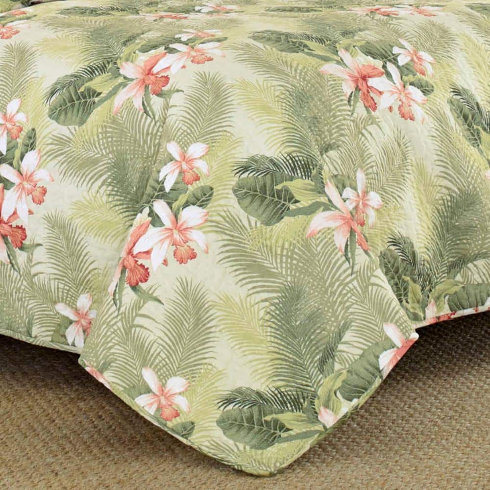 White and Green King Cotton Reversible Quilt Set