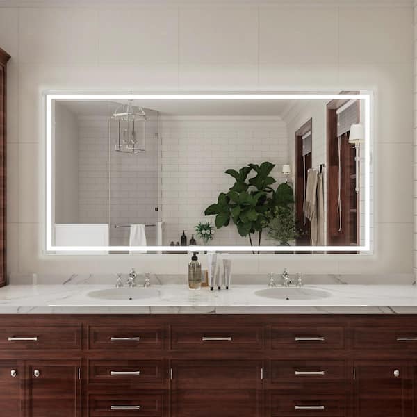 niveal Claro 72 in. W x 36 in. H Rectangular Frameless LED Wall Bathroom Vanity Mirror in Silver