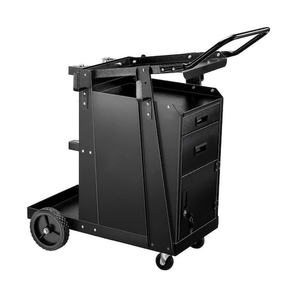 Welding Cart, 350 lbs. Static Capacity, 2 Drawers Cart Heavy Duty with Cabinet, 360° Wheels, Tank Storage Safety Chains