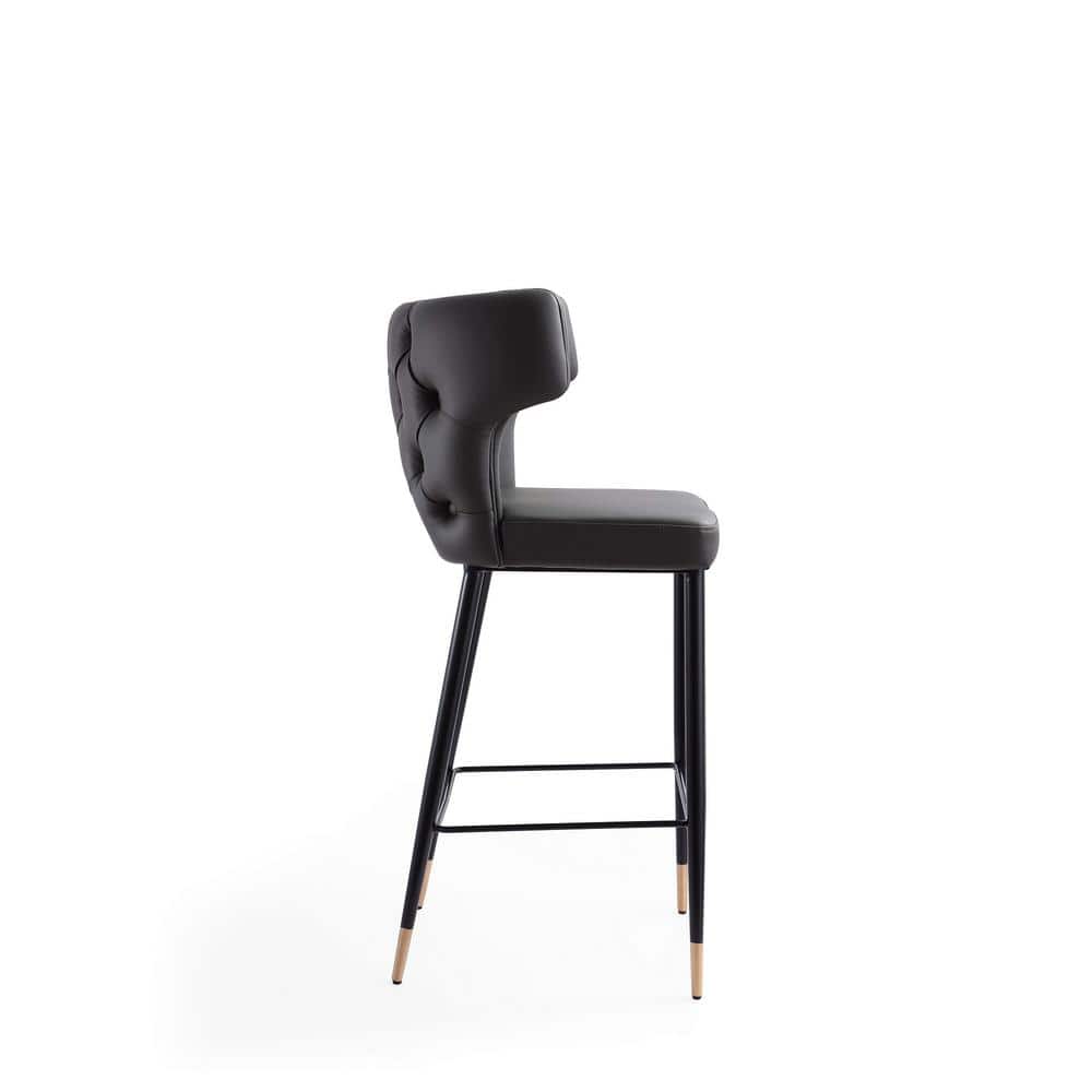 Holguin Gray Leather and Wood Barstool Set with Gold Accents