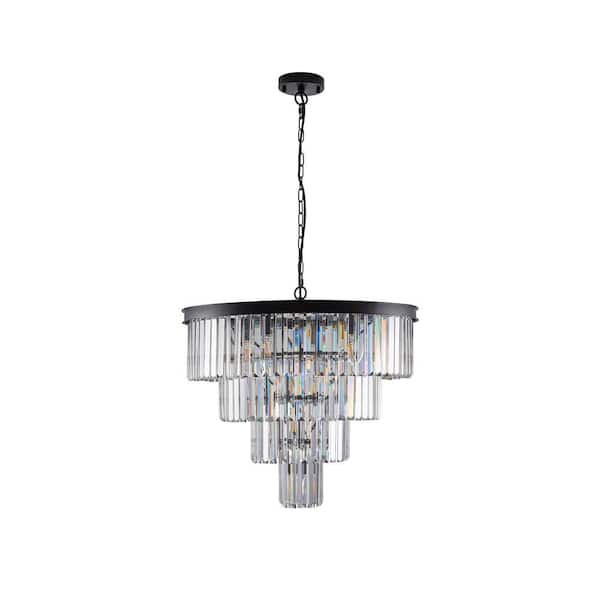 12-Light Black Crystal Chandelier 4-Tier Chandelier for Living Room Dinning Room Foyer Master Room