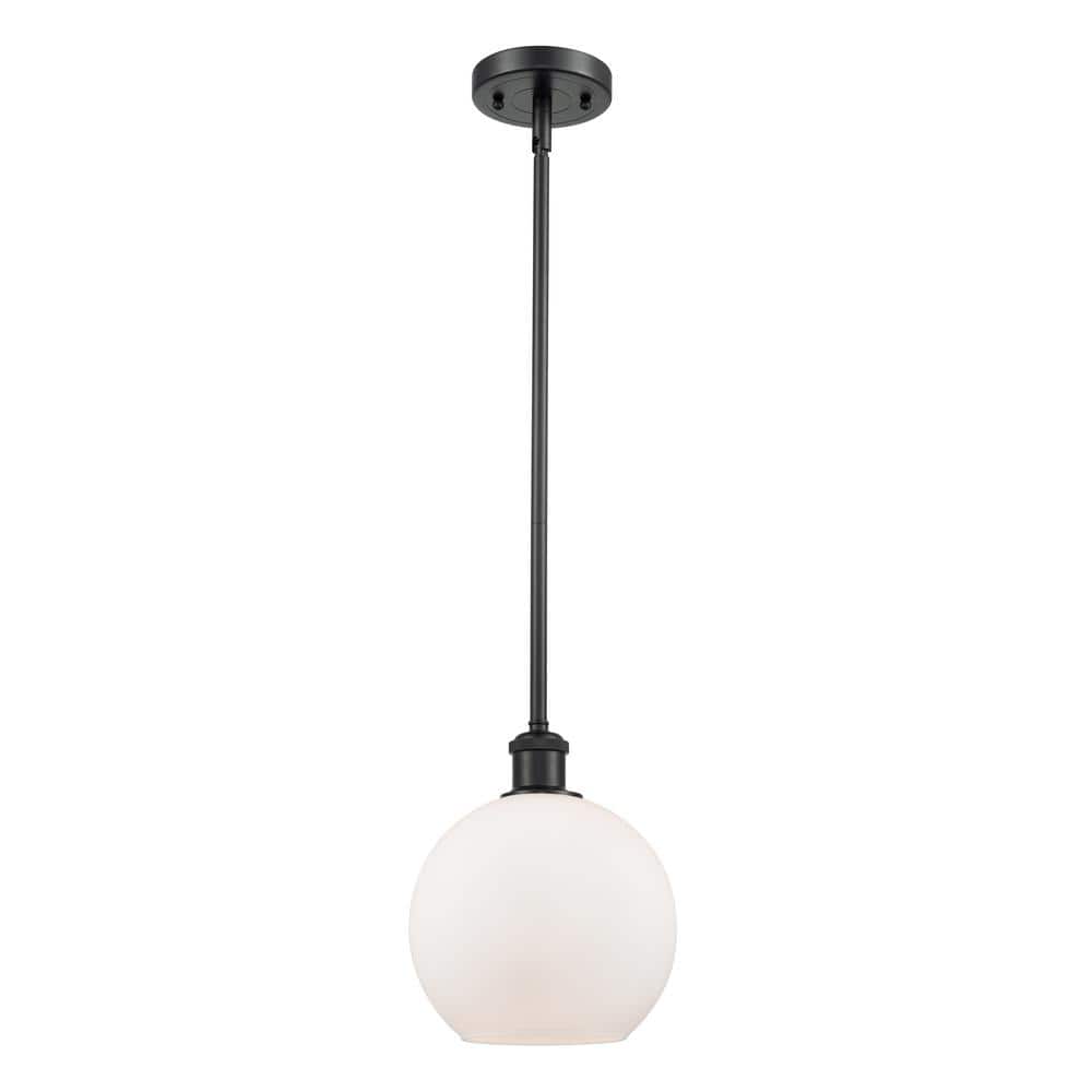 Innovations Athens 1-Light Matte Black Shaded Pendant Light with Matte White Glass Shade
