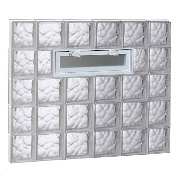 Clearly Secure 42.5 in. x 38.75 in. x 3.125 in. Frameless Wave Pattern Vented Glass Block Window