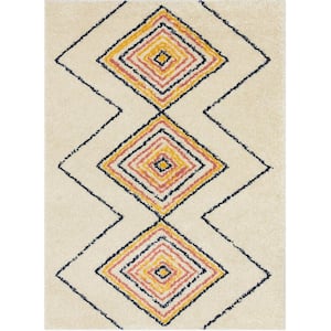 Gigi Crew Moroccan Medallion Shag Ivory 3 ft. 11 in. x 5 ft. 3 in. Area Rug