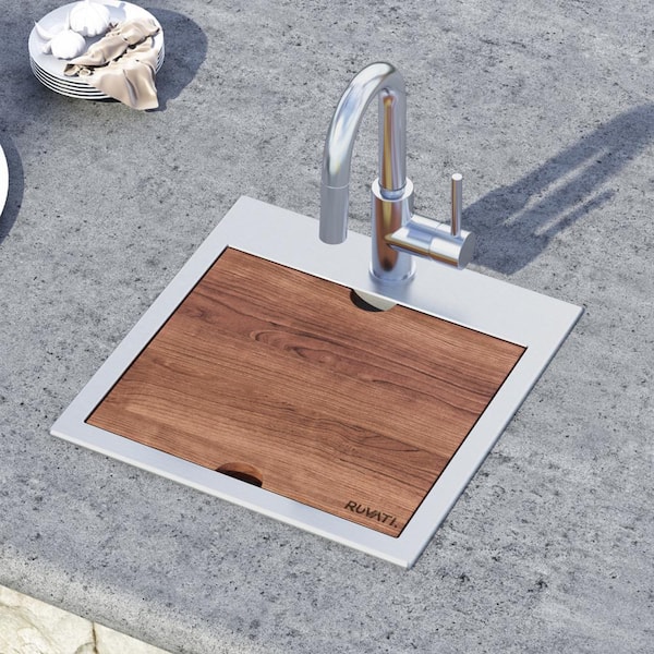 Vino 15 in. Drop-in Topmount Square Single Bowl 16-Gauge Stainless Steel RV Workstation Bar Prep Kitchen Sink