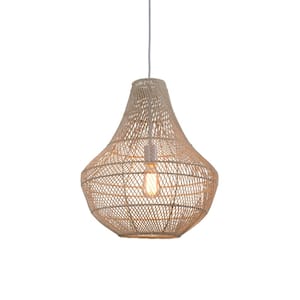 Anton 100-Watt 1-Light Chandelier with Natural Rattan Shade