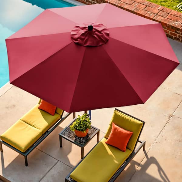 9 ft red patio umbrella 9ft Patio Motorized Market Umbrella with Remote & Optional Base, 9FT(Base Included) / Red