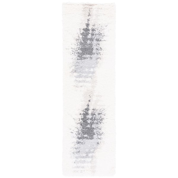 Fontana Shag 2 ft. x 6 ft. Gray/Ivory Abstract Radial Runner Rug