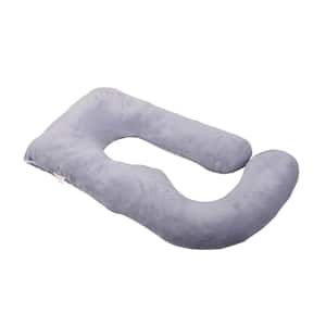 Gray Hollow Cotton 57 x 28 in. Throw Pillow C-shaped Pregnancy Support Belly Pillow - Set of 1