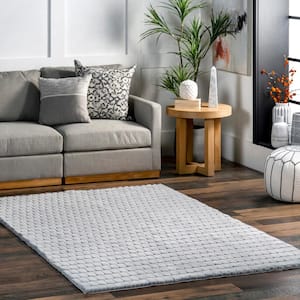 Nia Machine Washable Silver 5 ft. x 8 ft. Solid Area Rug