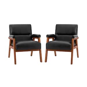 Eckard Black Vegan Leather Armchair with Tufted Design (Set of 2)