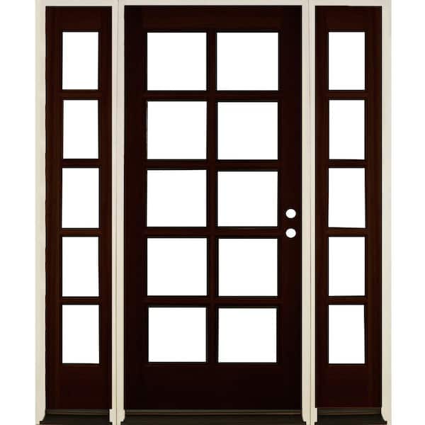 Krosswood Doors 64 in. x 80 in. French LH Full Lite Clear Glass Red Mahogany Stain Hemlock Prehung Front Door with DSL