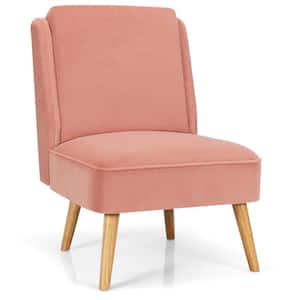 Pink Velvet Upholstery Accent Chair with Rubber Wood Legs for Living Room (Set of 1)