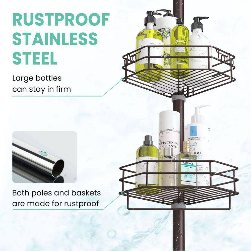 Bronze Adjustable Tension Pole Shower Caddy with 4 Shelves