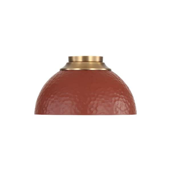 Shepard 13.75 in. 3-Light Modern Brass Farmhouse Flush Mount with Russet Clay Shade, No Bulbs Included