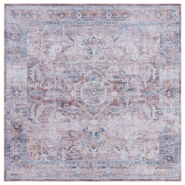 SAFAVIEH Tucson Rust/Beige 6 ft. x 6 ft. Machine Washable Border Distressed Floral Square Area Rug