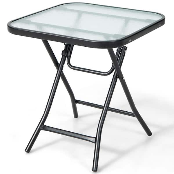 Black Square Metal Folding Glass Side Table Outdoor Bistro Table