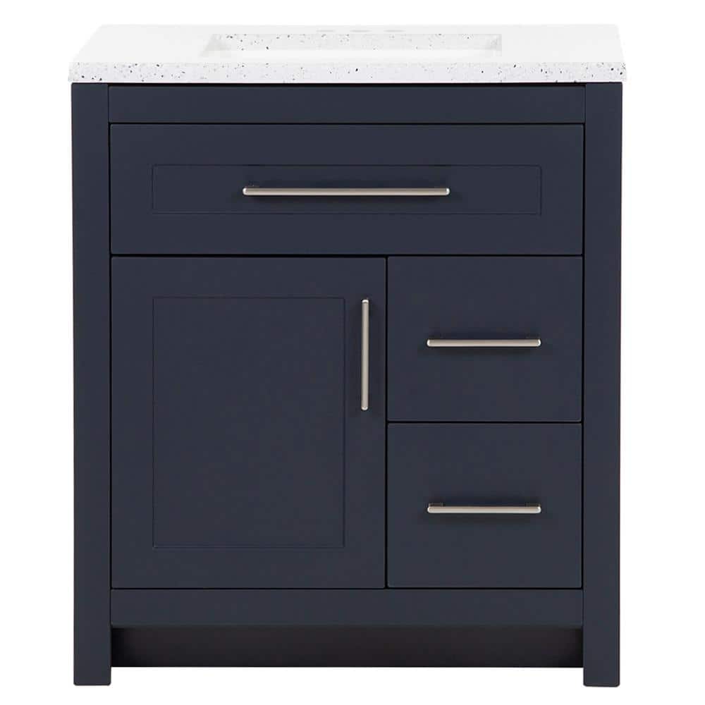 Home Decorators Collection Clady 30.50 in. W x 18.75 in. D Bath Vanity in Deep Blue with Solid Surface Vanity Top in Silver Ash with White Basin