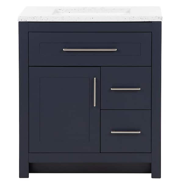 Home Decorators Collection Clady 31 in. W x 19 in. D x 35 in. H Single Sink  Bath Vanity in Deep Blue with Silver Ash Cultured Marble Top