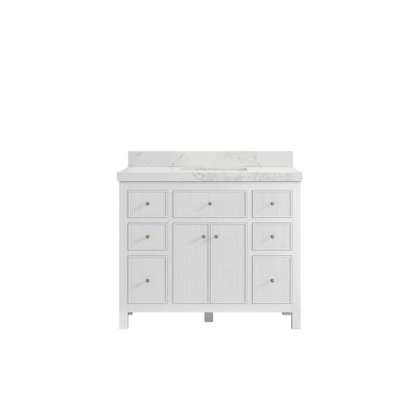 Willow Collections Sonoma 42 in. W x 22 in. D x 36 in. H Bath Vanity in White with 2" Calacatta Nuvo Top