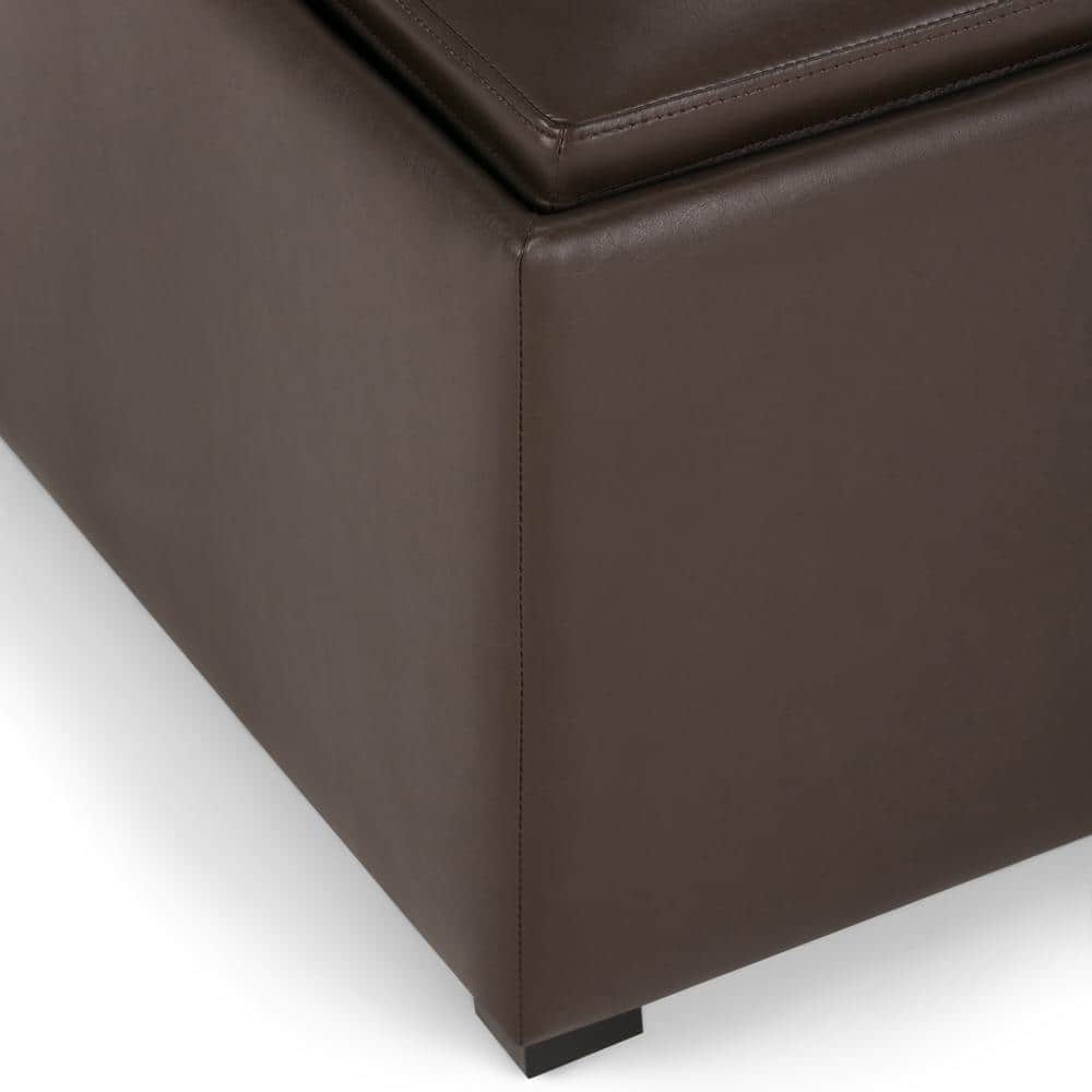 Chocolate Brown Tufted Faux Leather Storage Ottoman with Trays