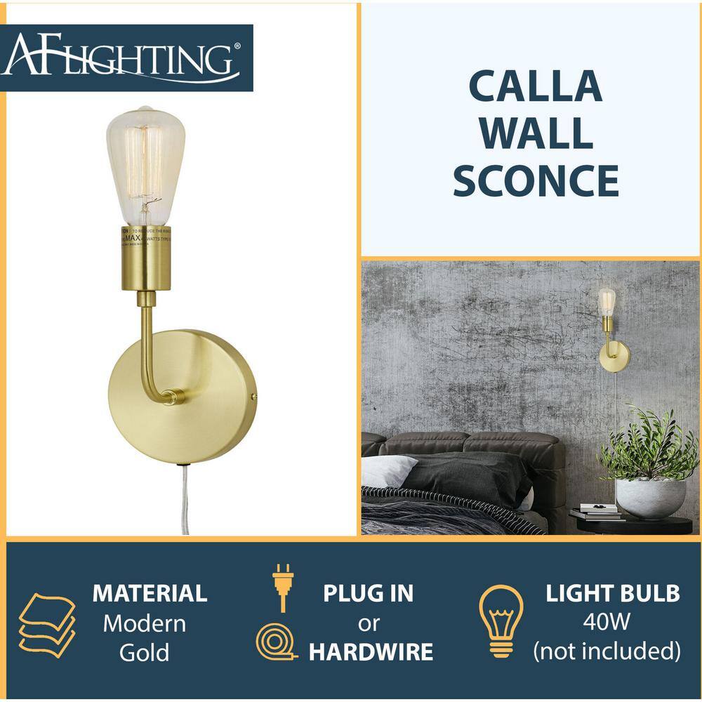 Calla Contemporary Gold Wall Sconce - Direct/Plug-In 5"x12"