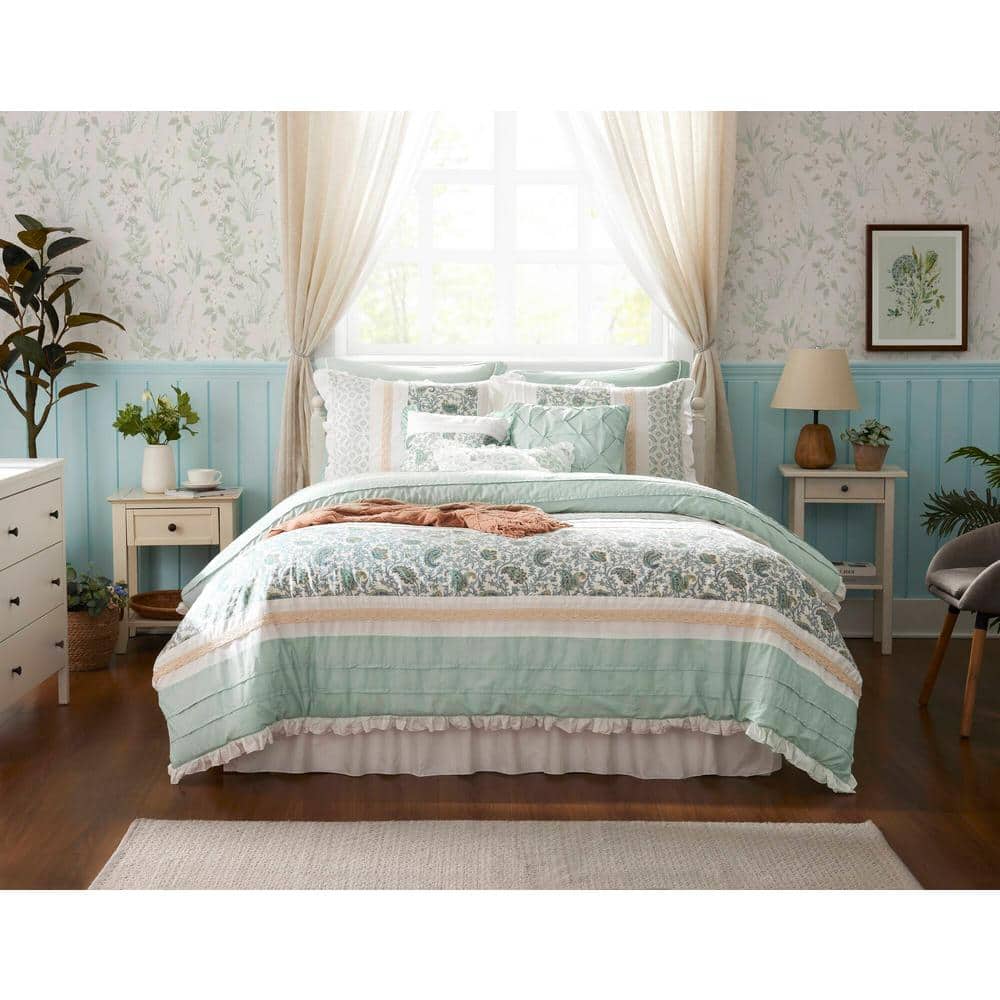 Blue Floral Queen Cotton Reversible Comforter Set